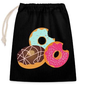 Donuts with Bite – Sweet Trio with Icing & Sprinkles - Closable cotton gift bag (25x30cm) - black - Front