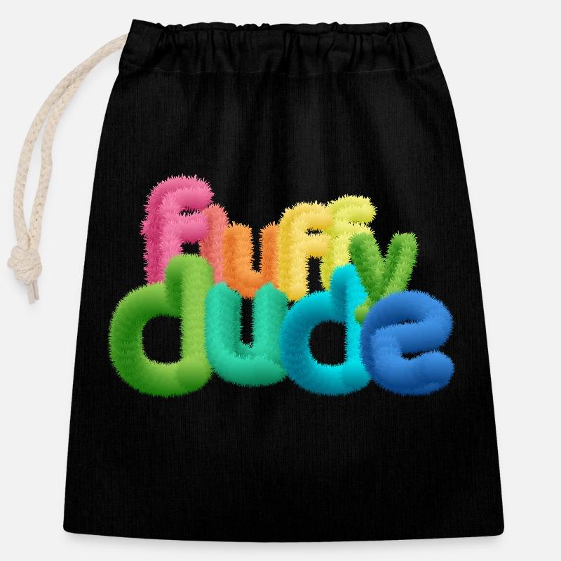 Fluffy Dude – Colorful 3D Typography with Plush C - Closable cotton gift bag (25x30cm) - black