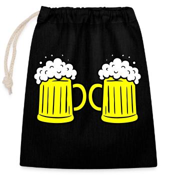 Bierglas Anstoßen - Verschließbarer Geschenkbeutel aus Baumwolle (25x30cm) - Schwarz - Vorne
