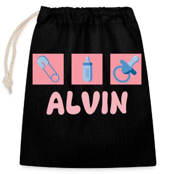 Schnuller Alvin - Verschließbarer Geschenkbeutel aus Baumwolle (25x30cm) - Schwarz - Vorne