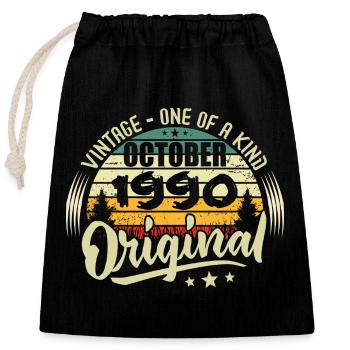 Cadeau Anniversaire Octobre 1990 - Sac cadeau en coton avec cordon (25 x 30 cm) - noir - Devant
