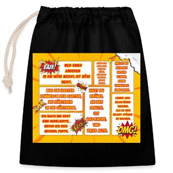 Comic-style sayings for encouragers - Closable cotton gift bag (25x30cm) - black - Front