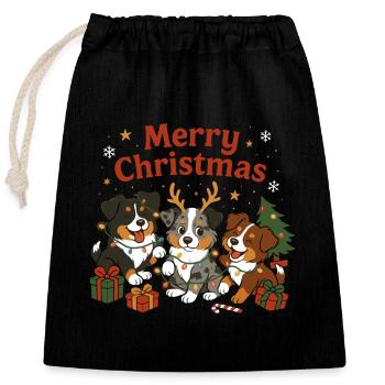 Mignon berger australien Noël Design - Sac cadeau en coton avec cordon (25 x 30 cm) - noir - Devant