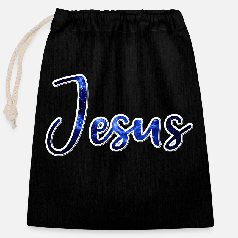 Jesus Schriftzug Galaxie - Verschließbarer Geschenkbeutel aus Baumwolle (25x30cm) - Schwarz