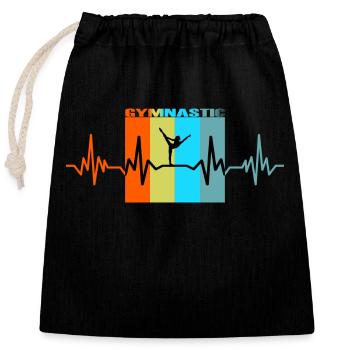 Gymnastics heartbeat retro gift - Closable cotton gift bag (25x30cm) - black - Front