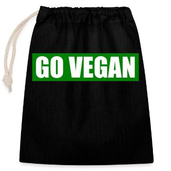 Go vegan - Verschließbarer Geschenkbeutel aus Baumwolle (25x30cm) - Schwarz - Vorne