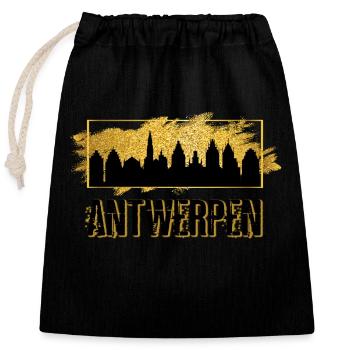 Anvers Belgique Ville Skyline Patrie Amour Gold - Sac cadeau en coton avec cordon (25 x 30 cm) - noir - Devant