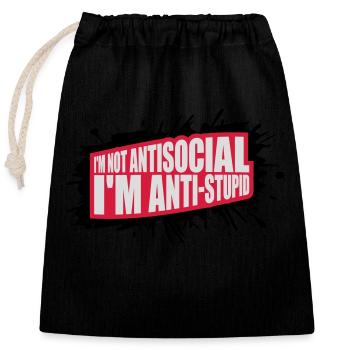 not antisocial anti stupid - Closable cotton gift bag (25x30cm) - black - Front