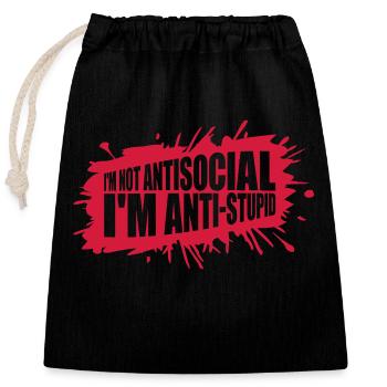 not antisocial anti stupid - Closable cotton gift bag (25x30cm) - black - Front