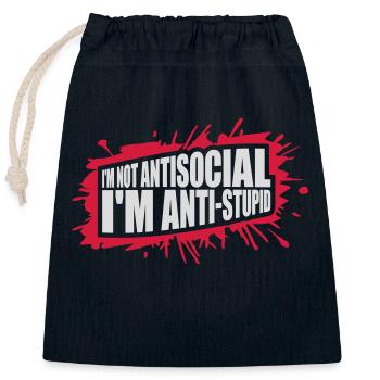 not antisocial anti stupid - Closable cotton gift bag (25x30cm) - navy - Front