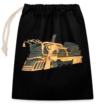 Steampunk steam locomotive - Closable cotton gift bag (25x30cm) - black - Front