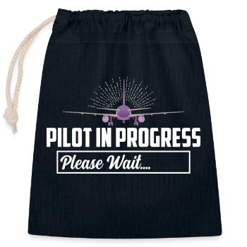 Pilot In Progress Please Wait.... Airline Aviation - Verschließbarer Geschenkbeutel aus Baumwolle (25x30cm) - Navy - Vorne