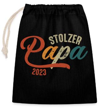 Stolzer Papa 2023 - Verschließbarer Geschenkbeutel aus Baumwolle (25x30cm) - Schwarz - Vorne