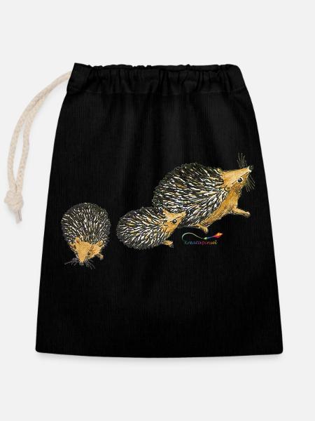 Igel - Verschließbarer Geschenkbeutel aus Baumwolle (25x30cm) - Schwarz