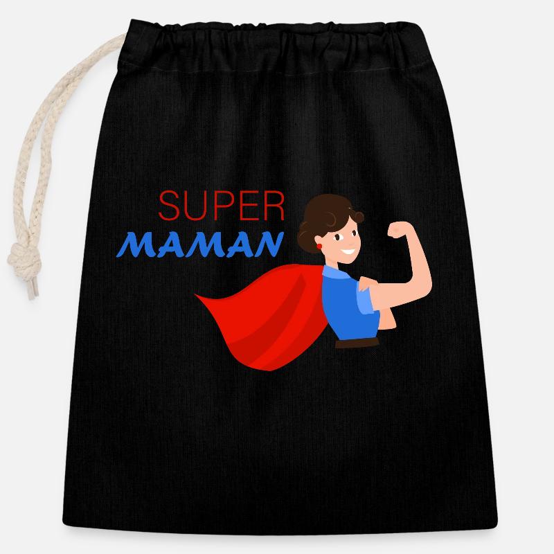 Super maman - Sac cadeau en coton avec cordon (25 x 30 cm) - noir