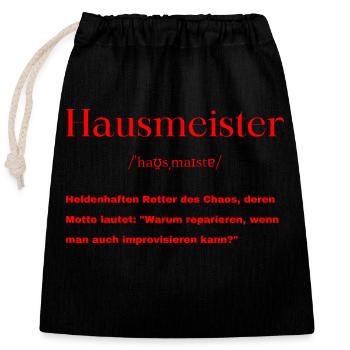 Hausmeister Definition - Verschließbarer Geschenkbeutel aus Baumwolle (25x30cm) - Schwarz - Vorne