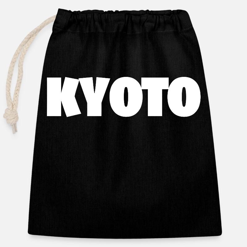 KYOTO WHITE - Closable cotton gift bag (25x30cm) - black