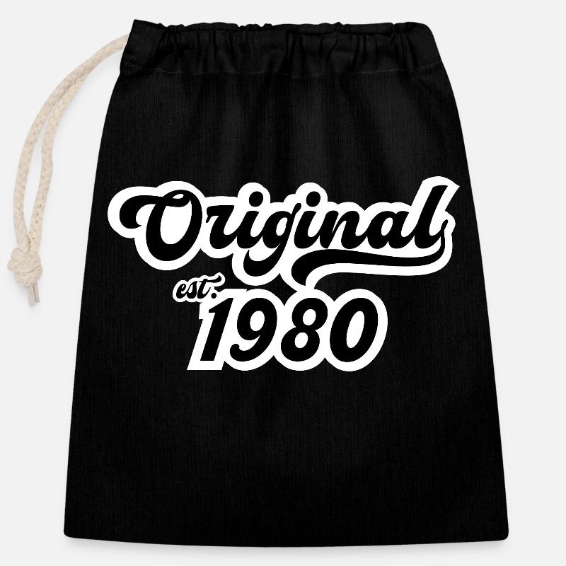 1980 Birthday - Closable cotton gift bag (25x30cm) - black