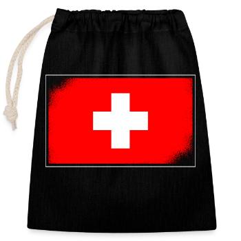 Schweiz Flagge Vintage Kreuz Used Look Schweizer - Verschließbarer Geschenkbeutel aus Baumwolle (25x30cm) - Schwarz - Vorne