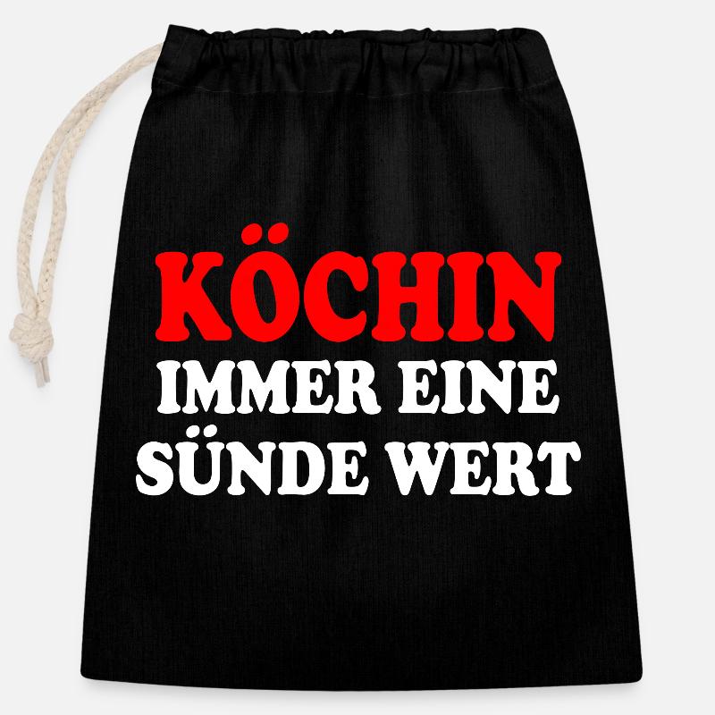 Köchin - Verschließbarer Geschenkbeutel aus Baumwolle (25x30cm) - Schwarz