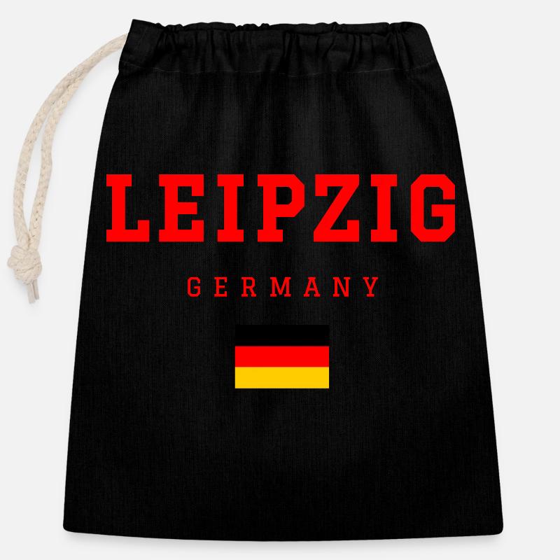 Leipzig, Allemagne - Sac cadeau en coton avec cordon (25 x 30 cm) - noir