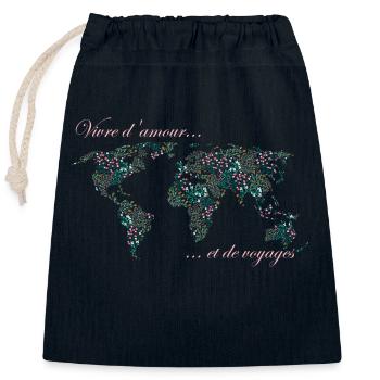 CARTE DU MONDE voyage - Sac cadeau en coton avec cordon (25 x 30 cm) - bleu marine - Devant