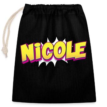 Nicole Nom personnalisé Style BD Pop Art, - Sac cadeau en coton avec cordon (25 x 30 cm) - noir - Devant