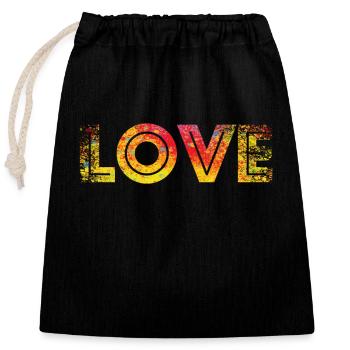 LOVE red yellow speckled - Closable cotton gift bag (25x30cm) - black - Front