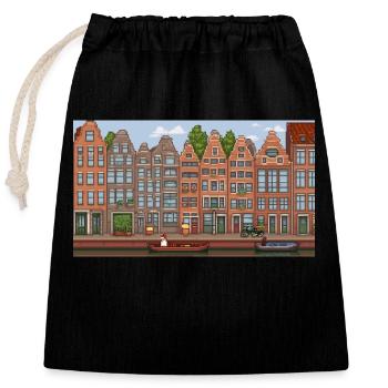 City centre Amsterdam - Pixel Art - Closable cotton gift bag (25x30cm) - black - Front