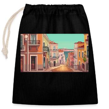 Lisbon, Portugal - Pixel Art - Closable cotton gift bag (25x30cm) - black - Front