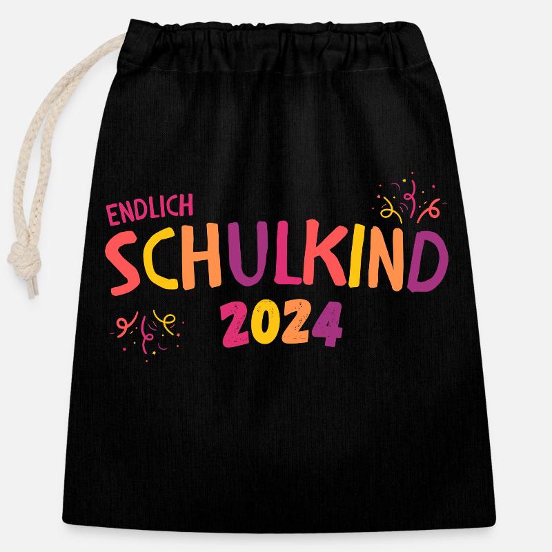 Einschulung Mädchen Geschenk Erster Schultag Pink - Verschließbarer Geschenkbeutel aus Baumwolle (25x30cm) - Schwarz