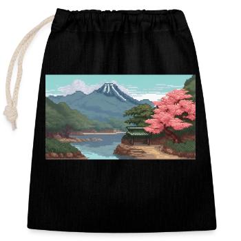 Miho No, Matsubara, Japan - Pixel Art - Closable cotton gift bag (25x30cm) - black - Front