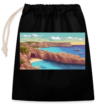 Comino Island, Malta - Pixel Art - Closable cotton gift bag (25x30cm) - black - Front