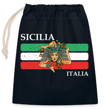 Sizilien Flagge Trinacria Urlaub Italien Reise - Verschließbarer Geschenkbeutel aus Baumwolle (25x30cm) - Navy - Vorne