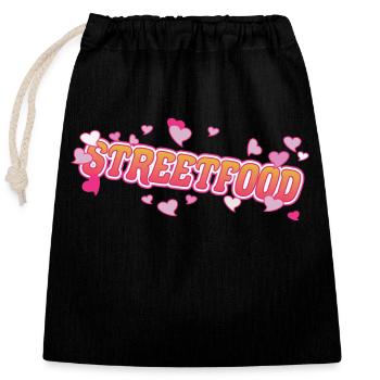 Cool street food with pink hearts design - Closable cotton gift bag (25x30cm) - black - Front