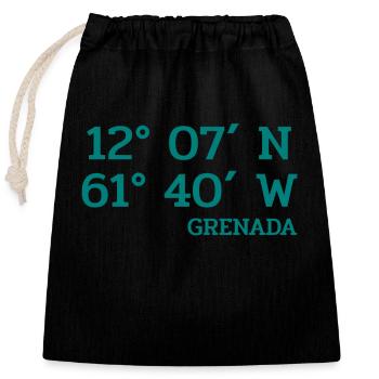 Grenada Coordinates - Koordinaten - Karibik - Verschließbarer Geschenkbeutel aus Baumwolle (25x30cm) - Schwarz - Vorne