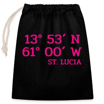 St. Lucia Coordinates - Koordinaten - West Indies - Verschließbarer Geschenkbeutel aus Baumwolle (25x30cm) - Schwarz - Vorne