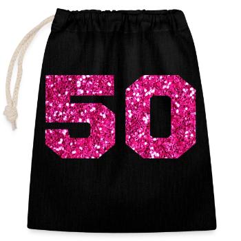 Numéro 50 paillettes rose - 50e anniversaire - Sac cadeau en coton avec cordon (25 x 30 cm) - noir - Devant