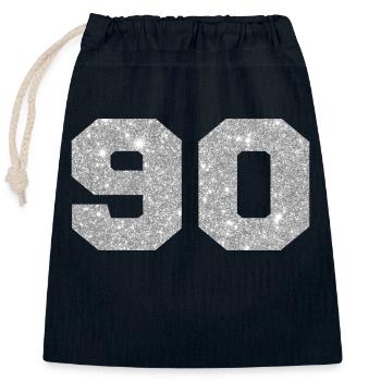 Number 90 Silver Glitter - 90th Birthday - Closable cotton gift bag (25x30cm) - navy - Front