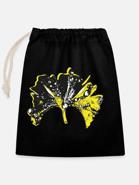 Ginko Schwarz Gelb Heilung Universalkraefte - Verschließbarer Geschenkbeutel aus Baumwolle (25x30cm) - Schwarz