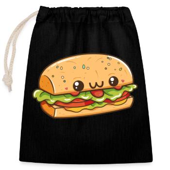 Burger kawaii au visage heureux - Sac cadeau en coton avec cordon (25 x 30 cm) - noir - Devant