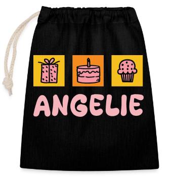 Vorname Angelie - Verschließbarer Geschenkbeutel aus Baumwolle (25x30cm) - Schwarz - Vorne