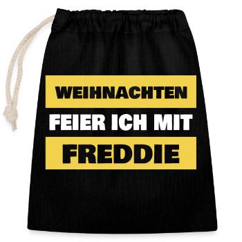 First name Freddie - Closable cotton gift bag (25x30cm) - black - Front