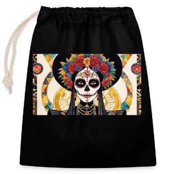 LA CATRINA DELUXE - Verschließbarer Geschenkbeutel aus Baumwolle (25x30cm) - Schwarz - Vorne