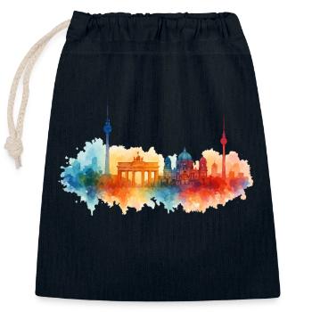 Berlin City Watercolor City - Sac cadeau en coton avec cordon (25 x 30 cm) - bleu marine - Devant