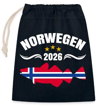 Voyage de pêche en Norvège 2026 - Sac cadeau en coton avec cordon (25 x 30 cm) - bleu marine - Devant