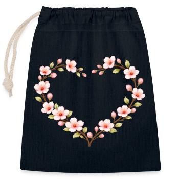 Heart of Cherry Blossoms Spring Motif - Closable cotton gift bag (25x30cm) - navy - Front