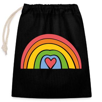 Regenbogen mit Herz - Verschließbarer Geschenkbeutel aus Baumwolle (25x30cm) - Schwarz - Vorne