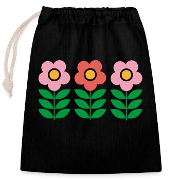 Flowers - Closable cotton gift bag (25x30cm) - black - Front