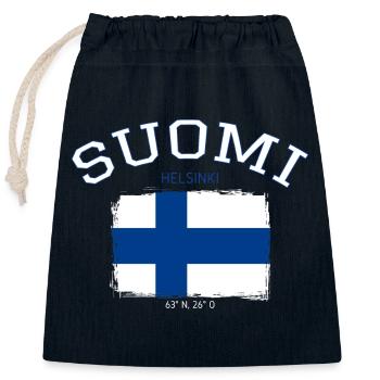Drapeau de la Finlande avec référence à Helsinki - Sac cadeau en coton avec cordon (25 x 30 cm) - bleu marine - Devant